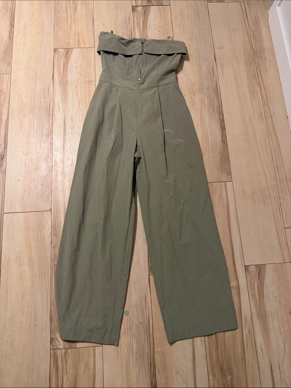 Zara Olive Strapless Wide-Leg Jumpsuit